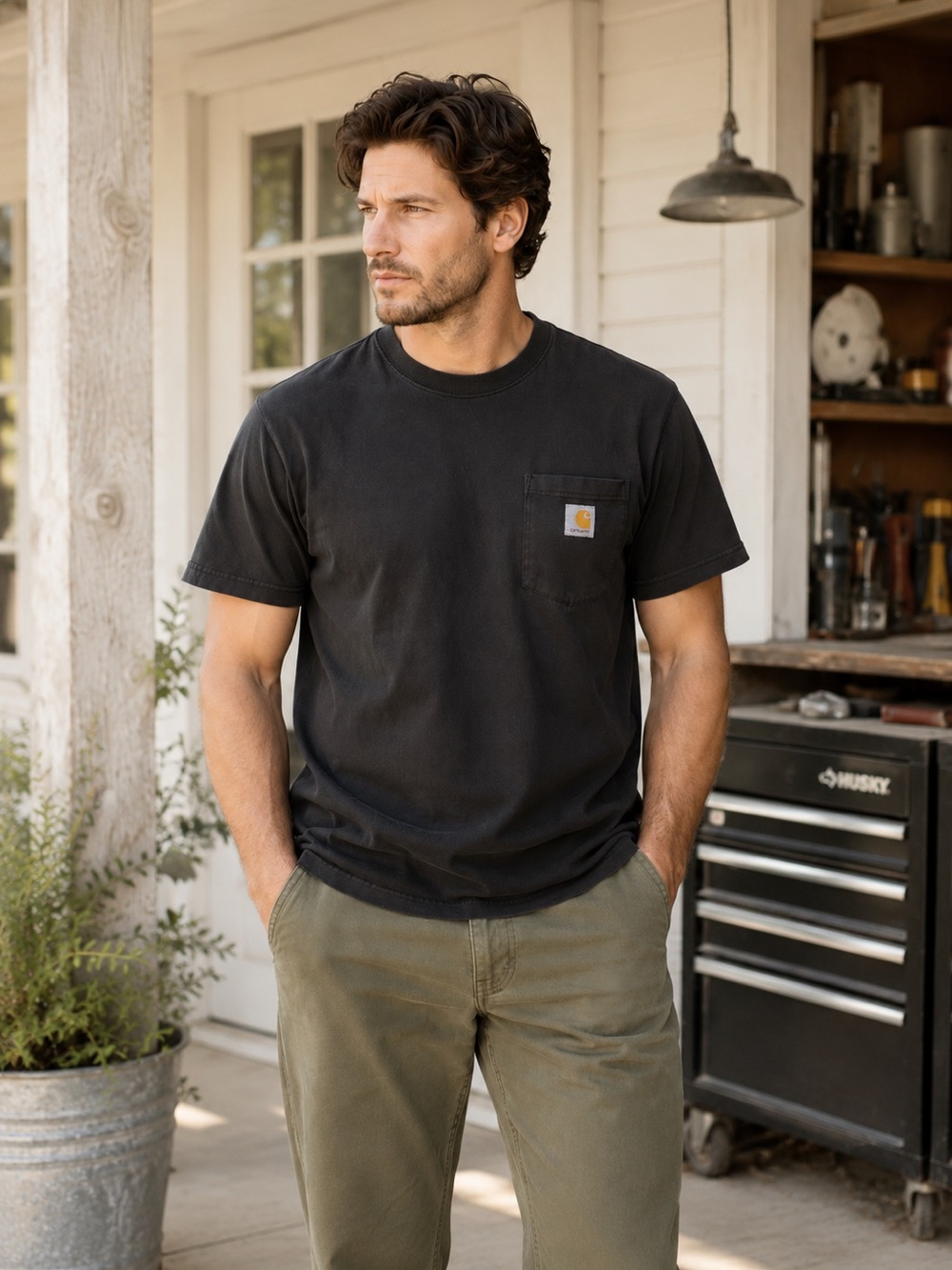Carhartt Black Pocket‎ T Shirt Men’s Medium Workwear Heavy Cotton Tee